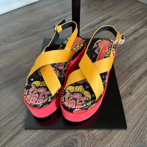 La Double J Crisscross Slingback Sandals Vibrant Yellow Red Platform Open Toe 38 - Picture 3 of 7